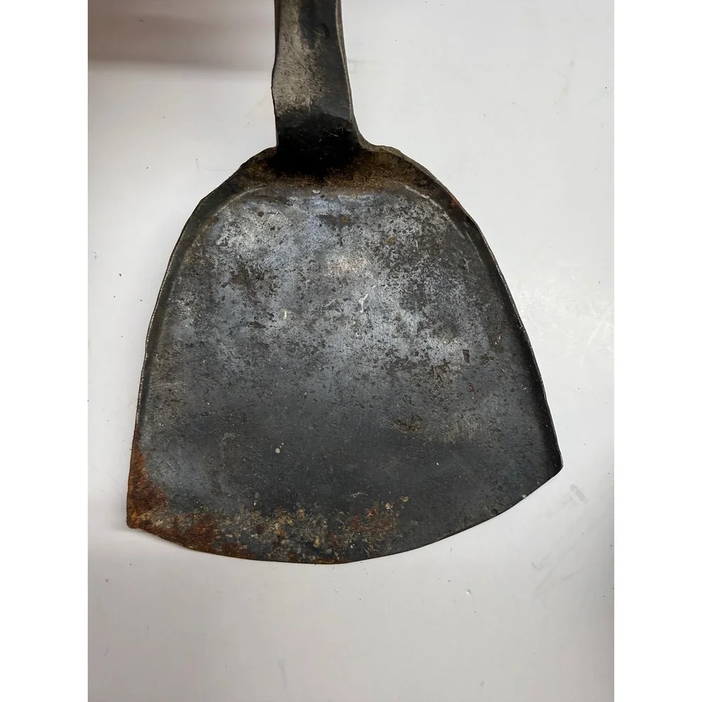 Antique Hand Forged Carbon Steel Wok Spatula and Ladle Set Wooden Handle Rustic